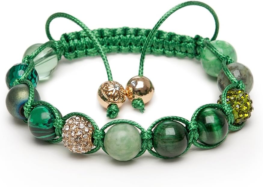 Zebredellas A15 Unique Jade Qinghai Green Tigers Eye African Turquoise Gemstone Gold Pave Zircon Beaded Macrame Bracelet Hand-Made in Britain Zodiac - Capricorn - Leo