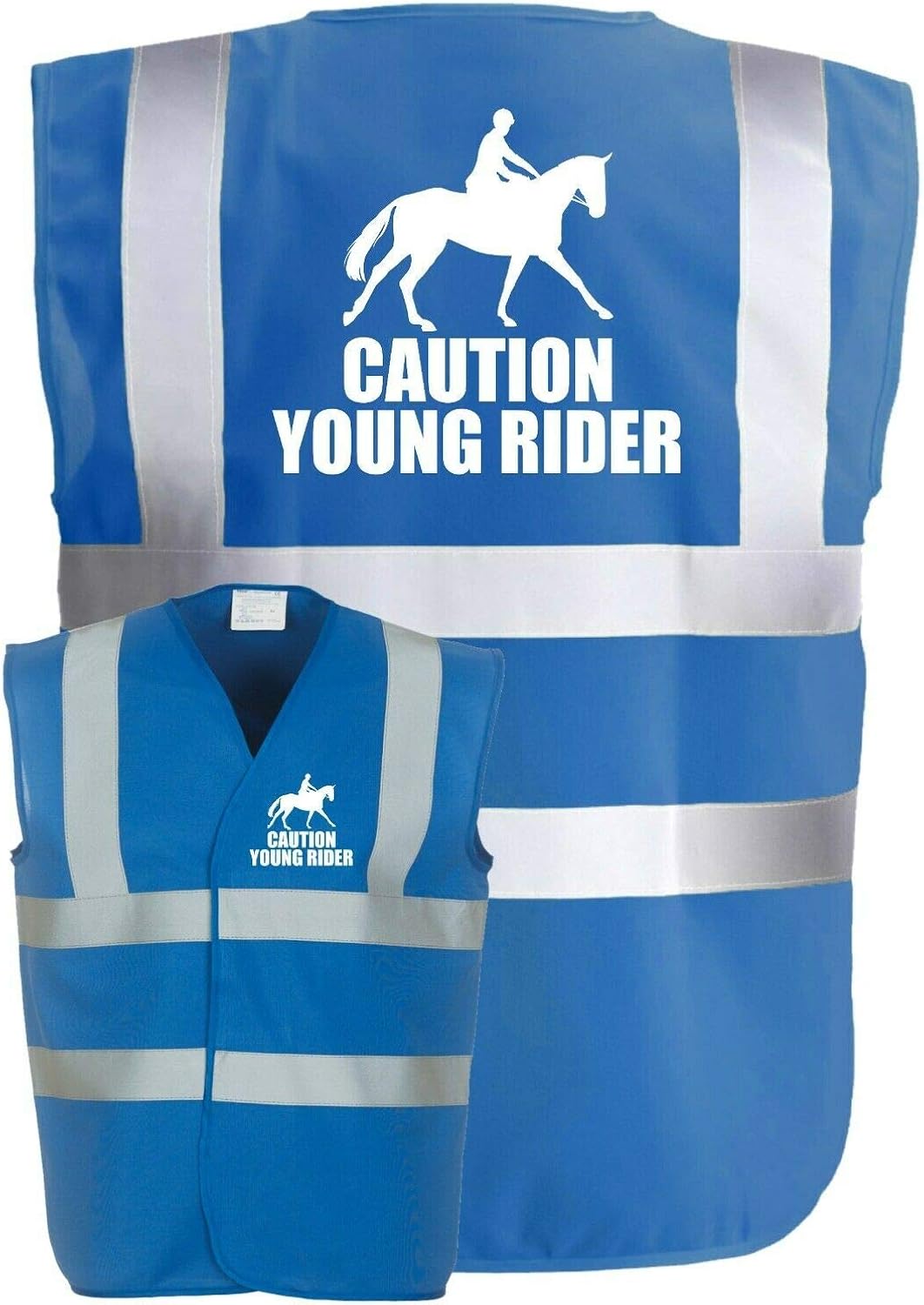 Equine HiVis Caution Young Rider Horse Equestrian Safety Blue Vest