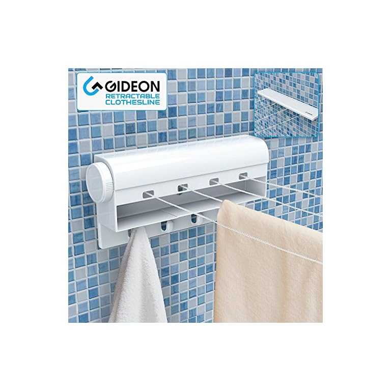 Gideon Retractable Tension Clothesline with 4 Builtin Hanging Hooks 10
