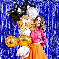 6 Pack Blue Foil Fringe Curtain Backdrop, 3.28Ft x