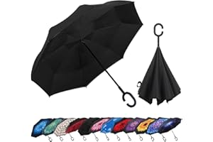 LLanxiry Umbrella,Inverted Reverse Upside Down Umbrellas with C-Shaped Handle, Anti-UV Waterproof Rain Umbrella for Women and Men