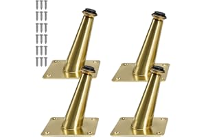 VEHCIL 4Pcs Brushed Brass Furniture Legs 4 inch, Oblique Conical Metal Legs Furniture Feet for Cabinet Sofa Couch Table Chair Bed Dresser Risers, DIY Replacement Accessory