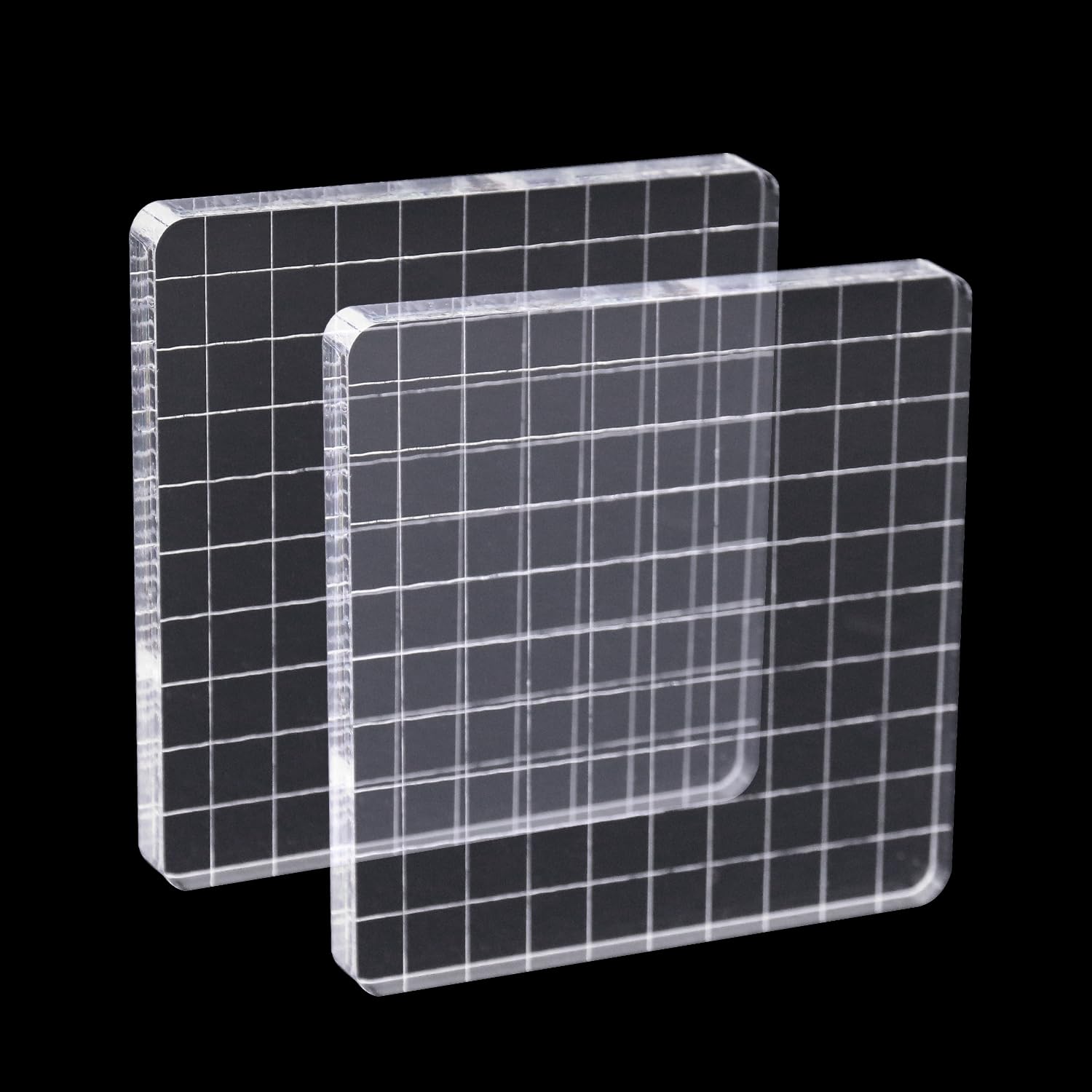 Hosifiy Set of 2 Rectangular Acrylic Stamp Blocks with Grid Lines, 10 x 10 cm, Transparent, for Scrapbooking
