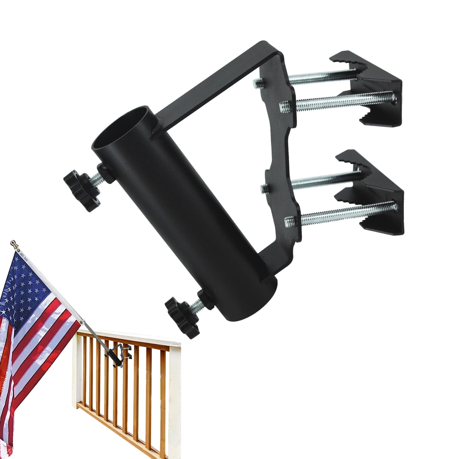 VANROUG Heavy Duty Flagpole Mount Bracket for Balcony Railing Truck Flag Pole Holder Clamp,Flag Pole Holder Bracket Wall mounted,Horizontal and Vertical Railings Installation,Strong and Rust Free