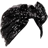 YRANXQUN Pre Tied Turban Hats for Women - Knotted Solid Sequin Caps Chemo Beanies Headwrap Headwear for Cancer Daily Use