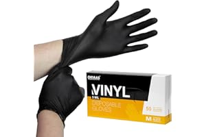 OKIAAS Black Disposable Gloves Medium, Latex Free Vinyl Gloves Disposable 5 Mil for Food Prep, Household Cleaning, Hair Dye, 