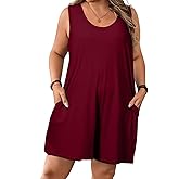 Eytino Womens Plus Size Jumpsuits Crew Neck Casual Sleeveless Solid Short Rompers with Pockets (1X-5X)