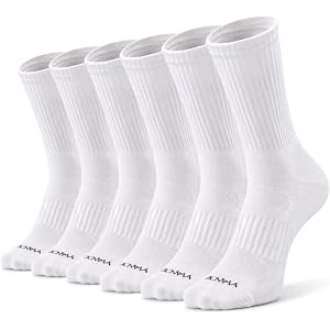 WANDER Men’s Crew Socks 6 Pairs Mesh Breathable Cotton Size 9-12 | Mesh breathable top,92.5% cotton,Arch support,Cushioned so
