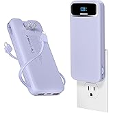 12000mAh Lightweight-Portable-Charger-Power-Bank with Built-in Cables and AC Wall Plug, PD20W USB-C Fast Charging Battery Pack, LED Display External Travel Phone Charger for All iPhone,Samsung,Android