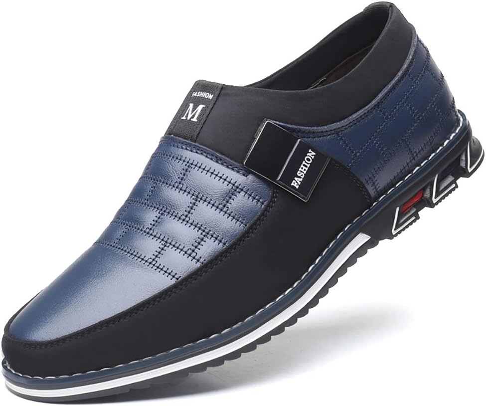 Men Casual Shoes Summer Sneakers Loafers Breathable Comfort Walking Shoes Fashion Driving Shoes Luxury Black Blue Leather Shoes for Male Business Work Office Dress Outdoor