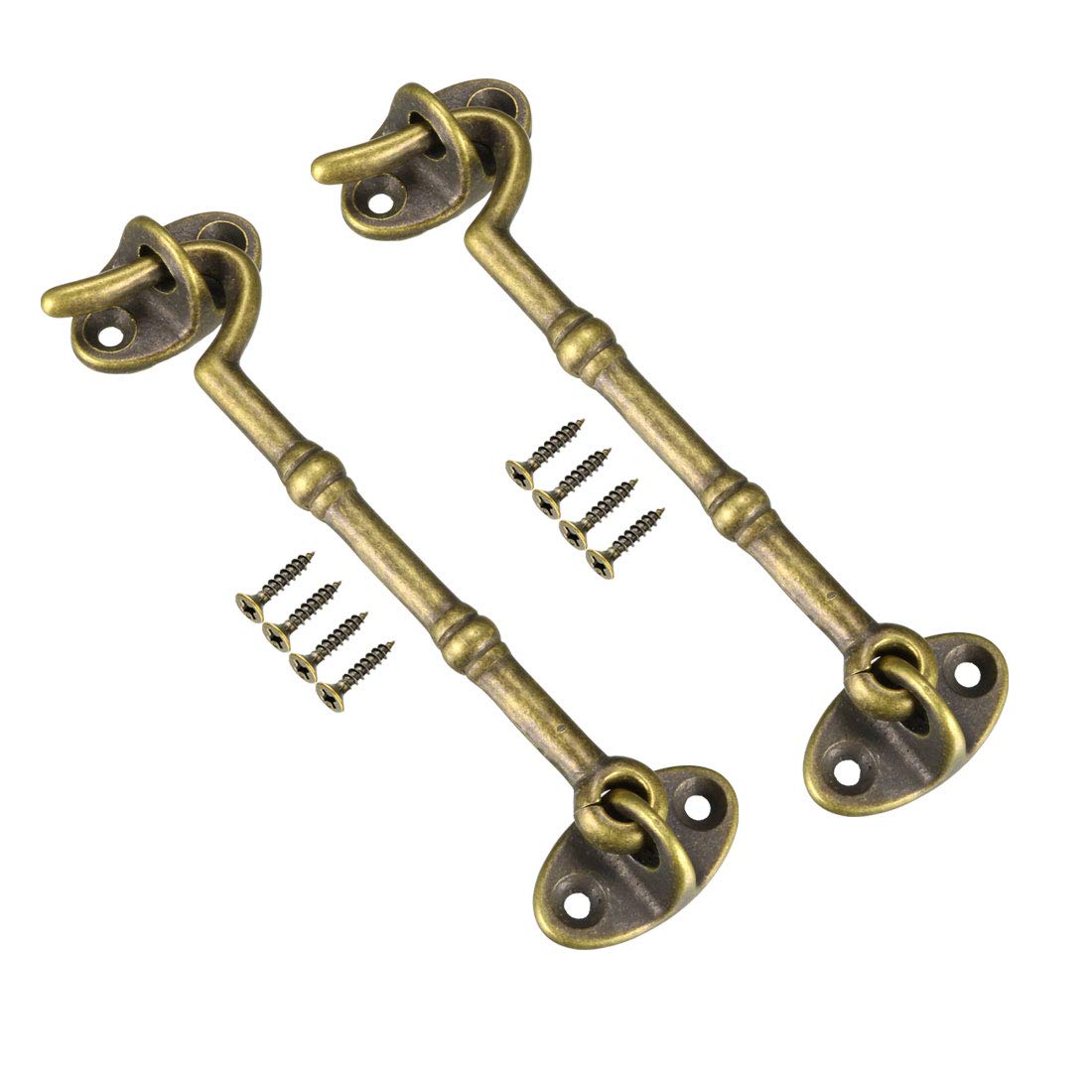 sourcing map 4.1" Cabin Hooks Eye Latch Door Gate Swivel Window Brass Hook with Mounting Screws Bronze 2pcs