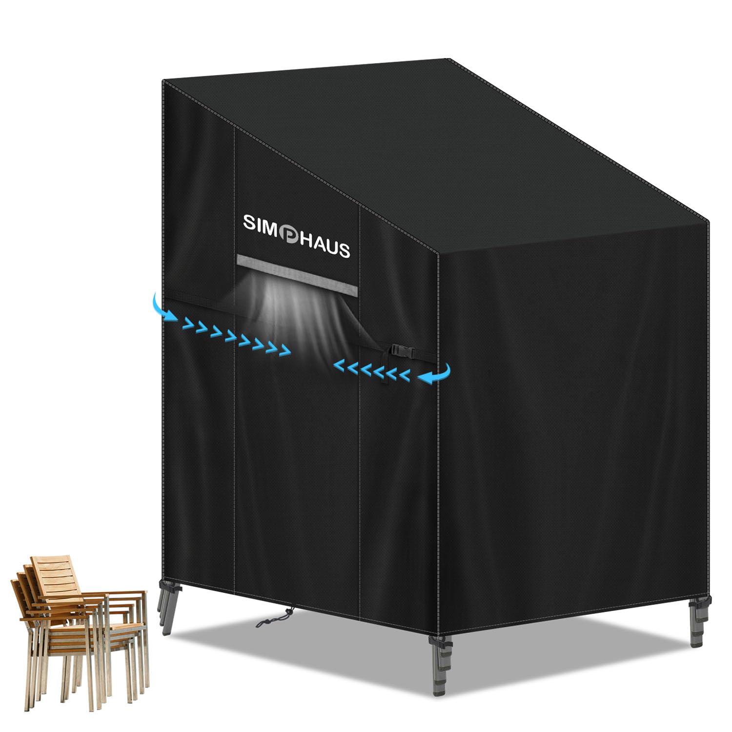 SIMPHAUS Outside Stacked Chair Covers for Stacking Garden Chairs Cover Air Vent Garden Furniture Covers Waterproof Stacked Chairs 420D Oxford Fabric Stackable Seats Winter Cover 80x100x150/110cm