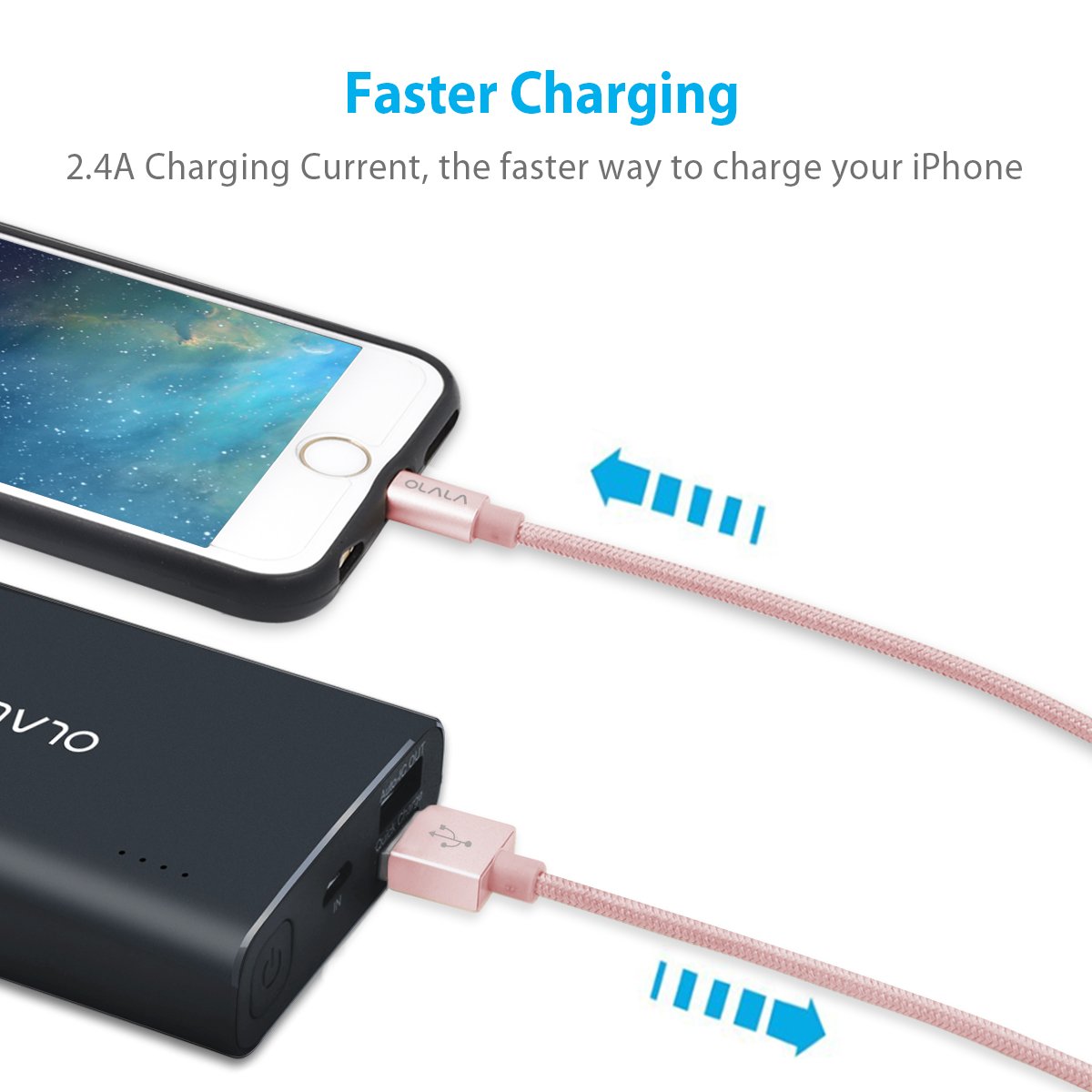 [Apple MFi Certified] OLALA 3.3 Feet/1 Meter Nylon Braided Lightning to USB Cable Sync and Charging Charger Cord for iPhone, iPad and More (Rose Gold)