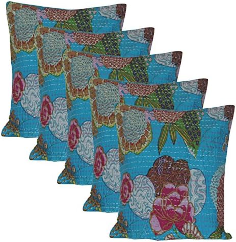 100% Cotton Indian Handmade Sofa Throw Home Decorative Pillow Cushion Cover 16 x 16 Inches Set of 5 Cushion Cover