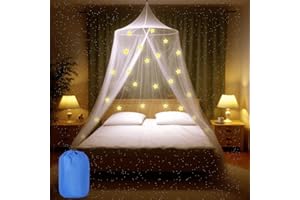 Sublaga Mosquito Net with Luminous Stars Light Bed Canopy Dome Anti-Mosquito Bed Canopy for Baby, Children, Girls or Adults B