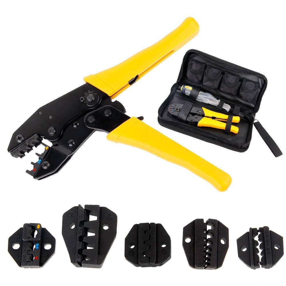 Fontic 0.5-35mm Crimping Pliers Crimping Tool Kit Cable Ratchet Hand Stripper Cable Ratcheting Crimper Tool with 4 Spare Dies + Carrying Case