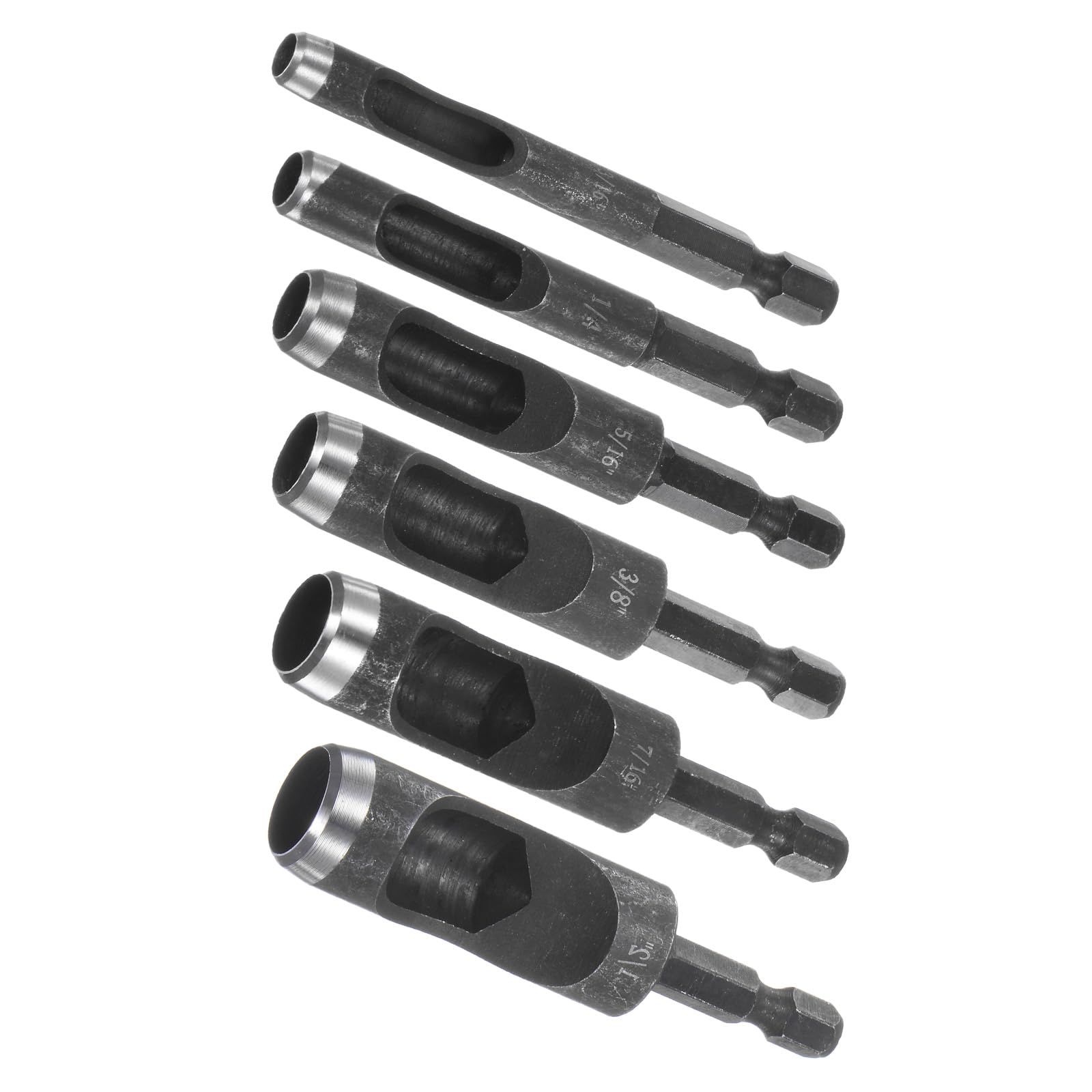 Kozelo 6pcs Leather Hole Punch Tool - [1/4" Shank] Extension Hex Shank Drill Bit High-Carbon Steel Rotary Hollow Puncher for Fabric Leathercraft Belts Use, 145mm Length