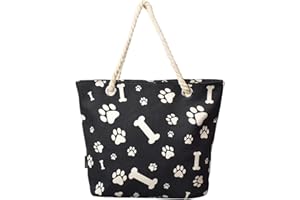 TRENDSBLUE Premium Dog Cat Puppy Kitty Animal Paws Print Canvas Tote Shoulder Bag Handbag