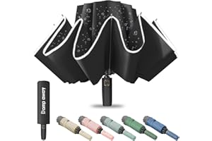 Damp away Windproof Travel Umbrella for Rain, Large Portable Reverse Folding Car Umbrella, Inverted Design, Compact Auto Open Close with Durable Waterproof Canopy, Fits Backpack/Women Men, 45.6 Inch