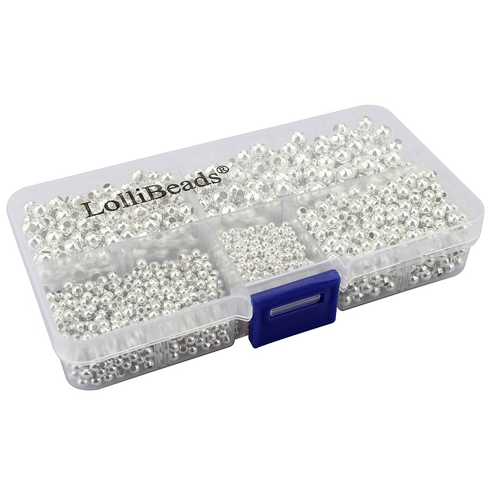 LolliBeads (R) Silver Plated Smooth Round Metal Beads Assorted Size Jumbo Pack 2100 pcs — image 1