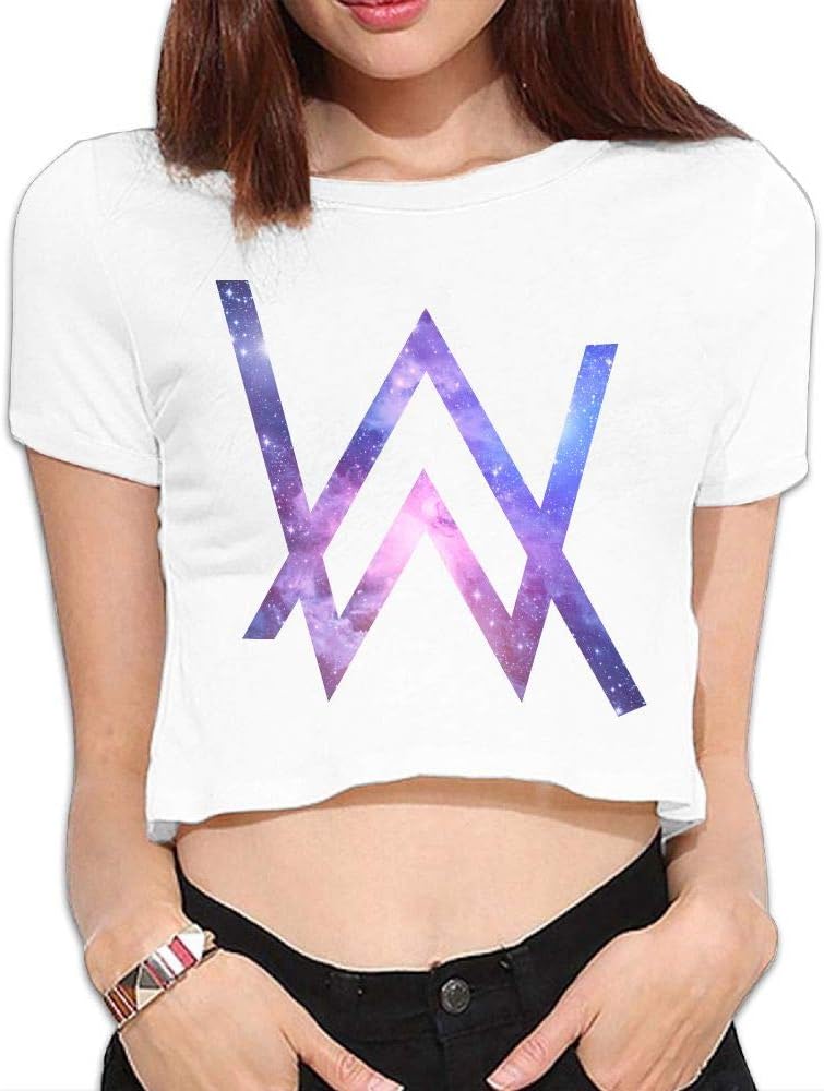 Mieba Women's Alan Walker Logo Fashion Summer Dew Navel ?T-Shirts ? ?White