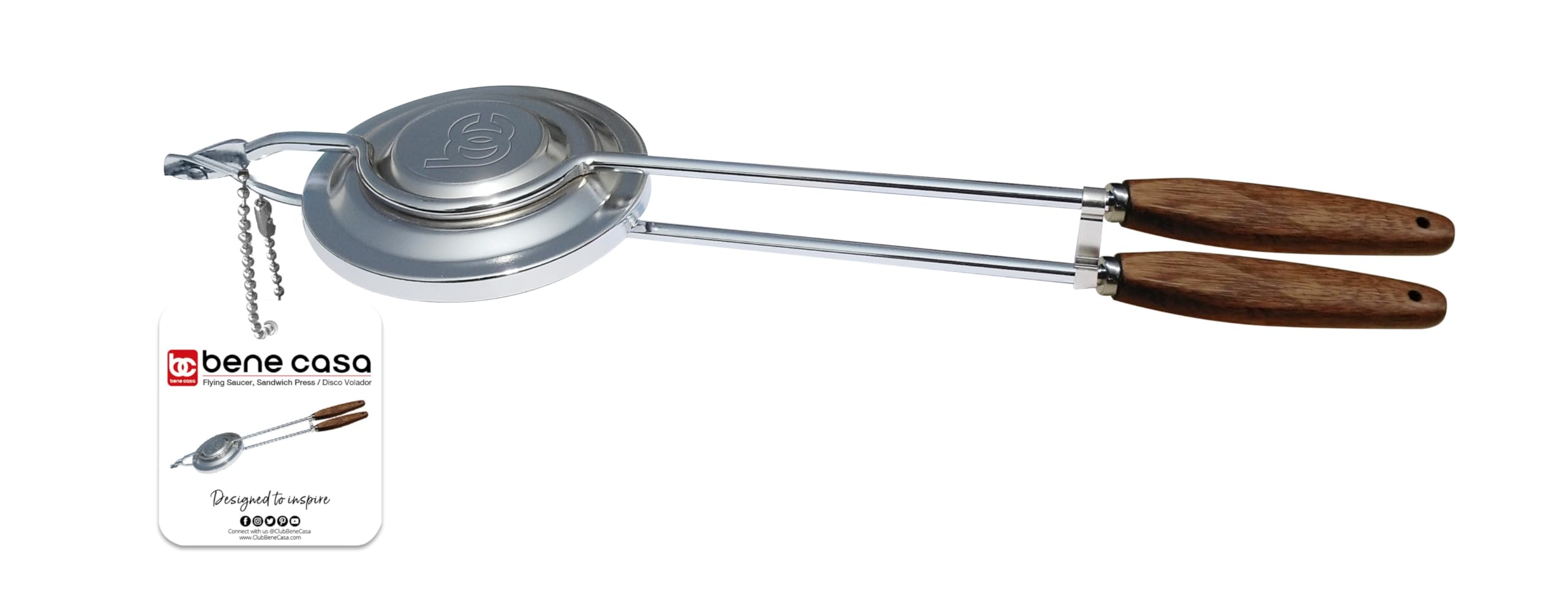 Bene Casa - Flying Saucer Sandwich Press with Heavy-duty Natural Wooden Handles (16