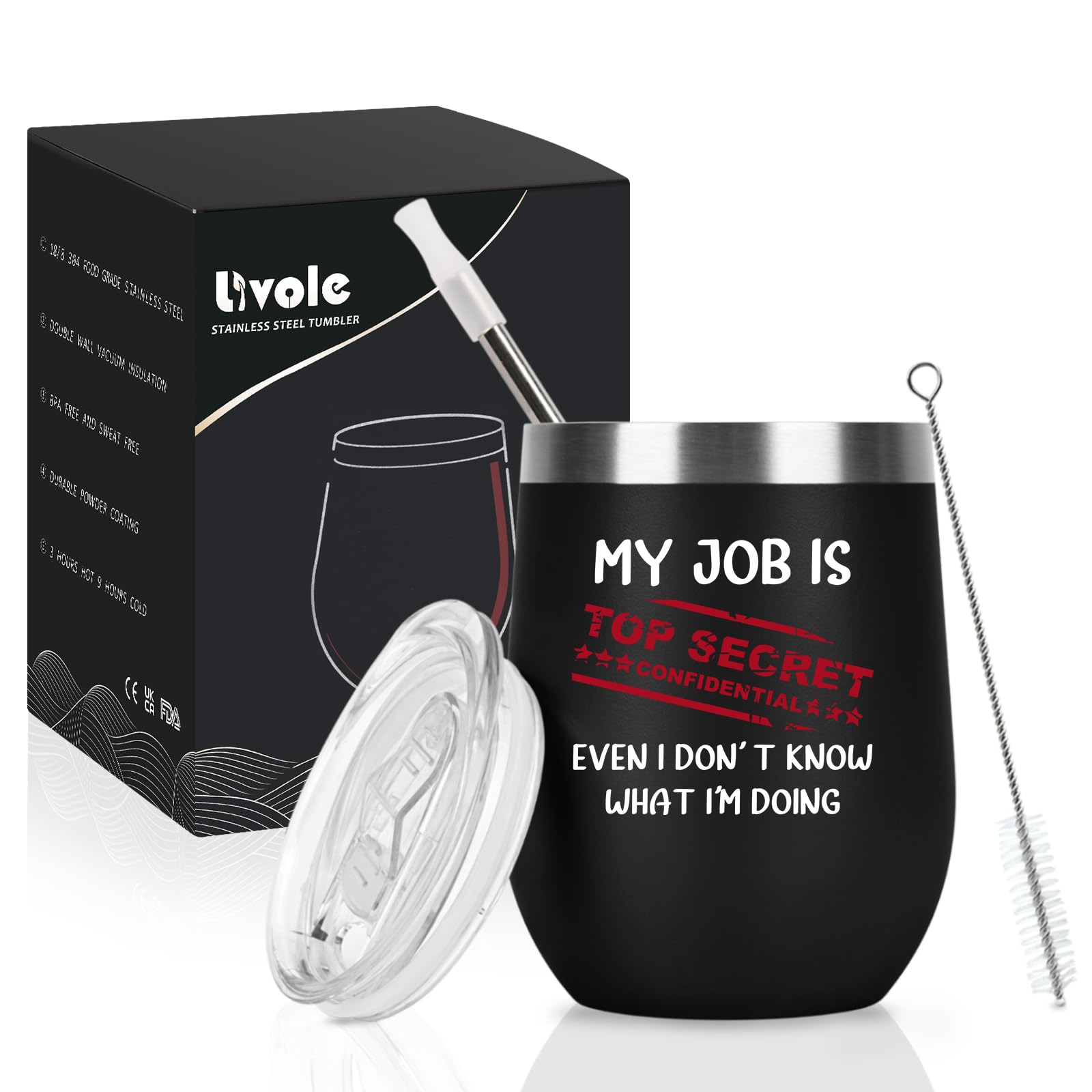 Livole Funny Gifts for Men, Work Colleagues, Him, Friends, Dad, Mens Gifts for Christmas, My Job is Top Secret Mug, 12oz Novelty Work Mugs for Men, Him, 350ml Stainless Steel Insulated Tumbler