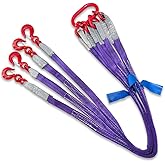 SENKEYFE Four Leg Bridle Web Sling 5ft 6600lbs Lifting Slings with G80 Alloy Steel Grab Hooks and Adjuster Polyester Webbing Purple Rigging Straps for Safe Towing and Handling of Cargo