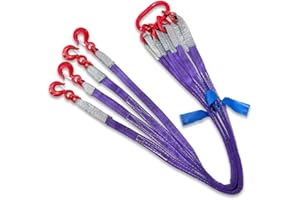 SENKEYFE Four Leg Bridle Web Sling 5ft 6600lbs Lifting Slings with G80 Alloy Steel Grab Hooks and Adjuster Polyester Webbing Purple Rigging Straps for Safe Towing and Handling of Cargo