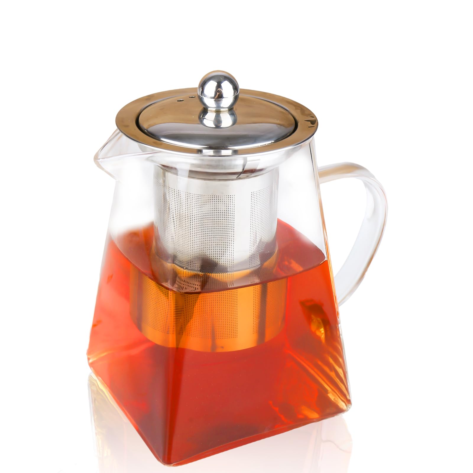 Spring Chef Square Glass Tea Pot with Infuser, Heat-Resistant Borosilicate Glass Teapot with Strainer, Removable Infuser Tea Pot Handmade for 1-2 person-550ml/18.6oz