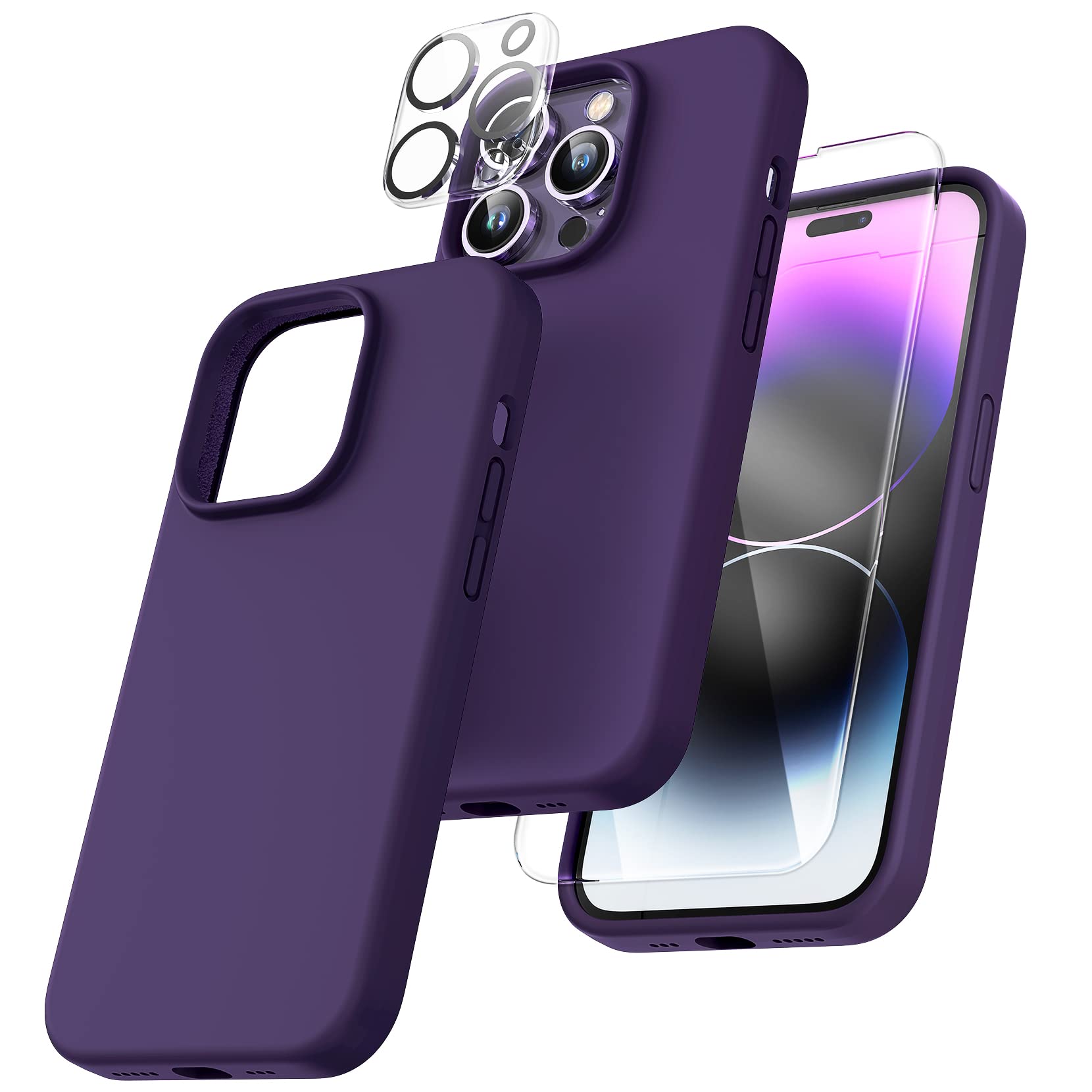 TOCOL Silicone for iPhone 14 Pro Case 6.1-Inch, Liquid Silicone Multi-Color Slim Silky-Soft Touch Anti-Scratch Shockproof Protective Phone Cover, Midnight Purple