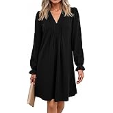 Dokotoo Womens Casual Dress A-Line Ruffle Sleeve V Neck Midi Dress 2025 Fashion Pleated Flowy Sundress Loose Shirt Dresses