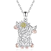 zaxsj Sterling Silver Highland Cow Necklace for Women Hypoallergenic 925 Highland Cow Necklace Pendant Cute Animal Jewelry Gift
