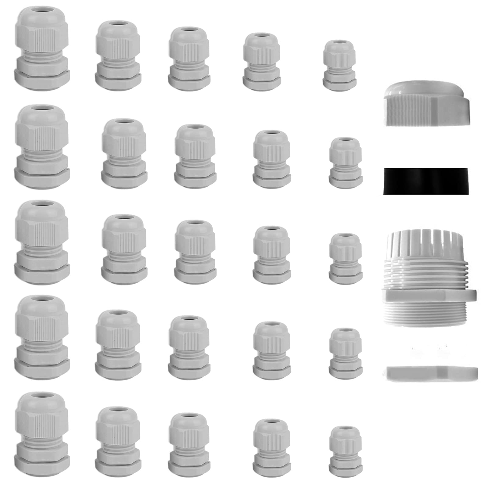 25 Piece Cable Gland Set YUTOU Adjustable Cable Glands Waterproof Fire Prevention Cable Glands M12 M16 M18 M20 M22 for Outdoor, Garden, Car, Switch Box Junction Box