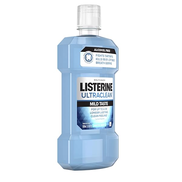 LISTERINE ULTRACLEAN ALCOHOL FREE TARTAR CONTROL MOUTHWASH, ORAL RINSE TO HELP FIGHT BAD BREATH AND TARTAR, FOR CLEANER, NATURALLY WHITE TEETH, ARCTIC MINT FLAVOR, 500 ML