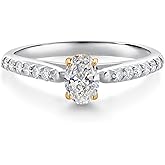 Gem Stone King 10K 2 Tone Gold White Lab Grown Diamond Engagement Ring For Women | 0.58 Cttw | Oval 6X4MM | Gemstone April Birthstone