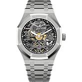 GeYa Hollow-Out Octagon Skeleton Dial Automatic Mechanical Men's Watch, Stainless Steel Bracelet
