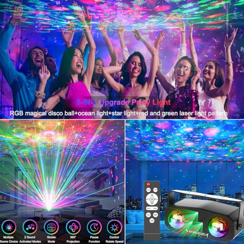Disco Ball Light,Party Disco Strobe Ocean Star Projector Dj Dance Light Sound Activated with Remote Control Stage Rave for Parties Bar Birthday Wedding KTV Christmas Halloween Dancing Décor