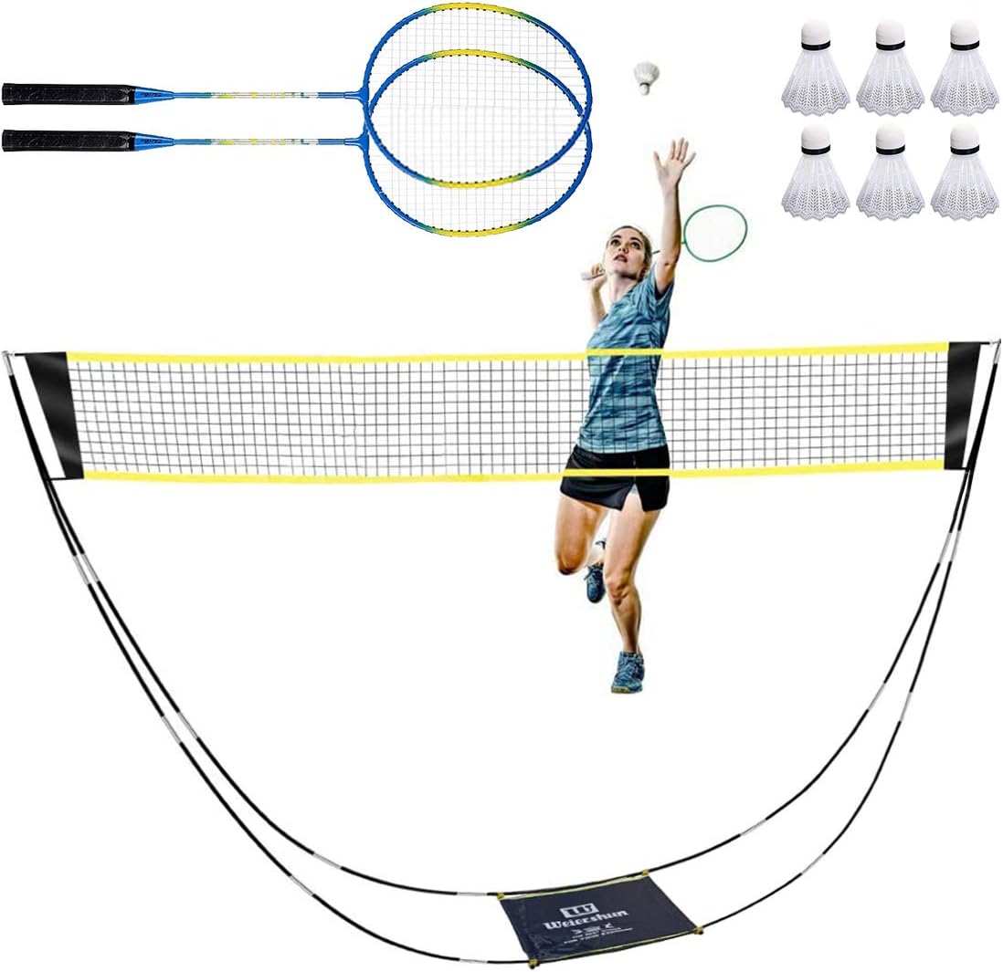 MOISO Easy Setup Portable Badminton Set with Carry Storage Bag, Net, 2 Rackets and 6 Nylon Shuttlecocks