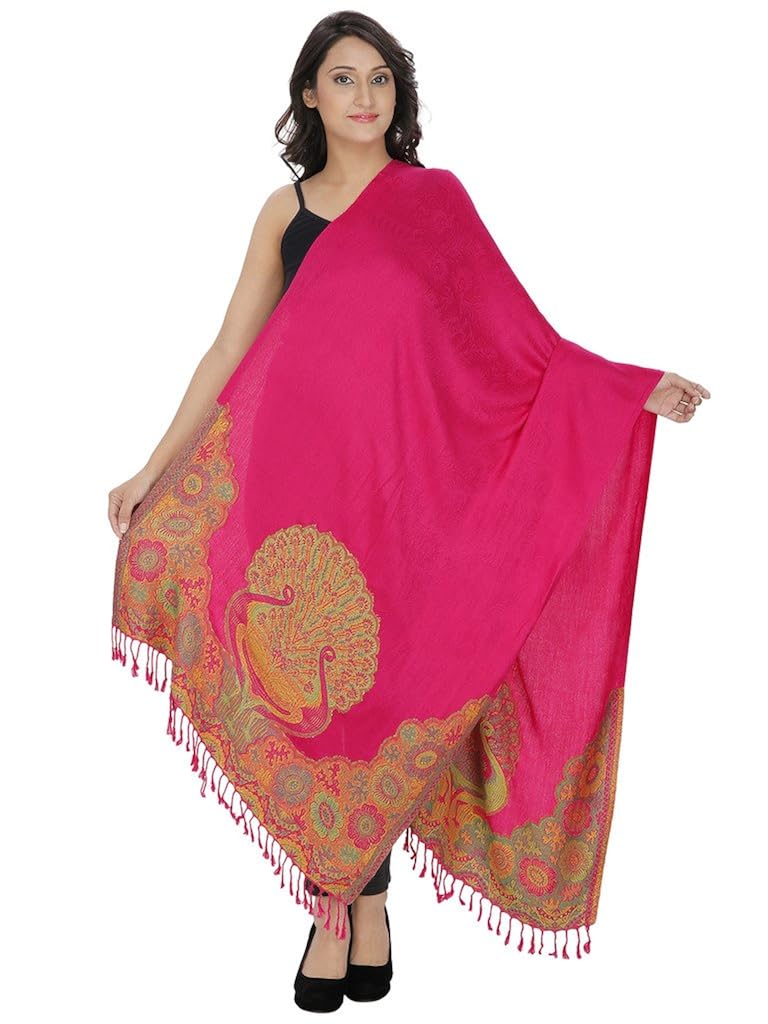 indo essence &ndash; women&rsquo;s designer patch embroidered pink stole