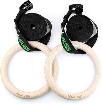 MUEUSS Anillos de Gimnasia de Madera con Correa de Nylon Ajustable ...