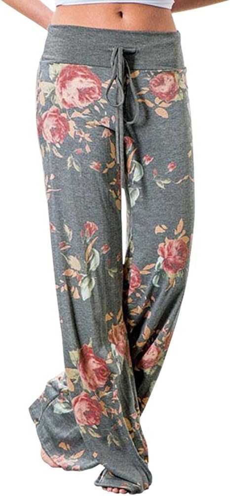 ZHENYUL Women's Comfy Casual Pajama Pants Casual Stretch Pants Drawstring Palazzo Lounge Pants Wide Leg for All Seasons
