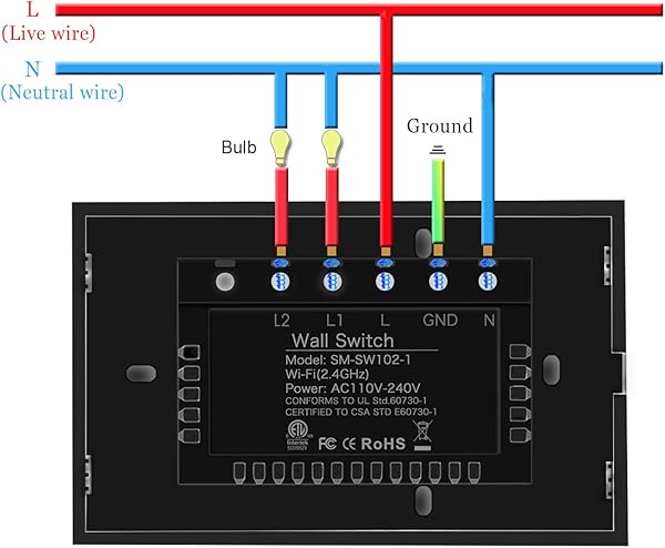Jinvoo Interruptor de panel de EE UU con vidrio templado remoto para telfono inteligente y funcin de temporizador compatible con Alexa y Google Home Negro