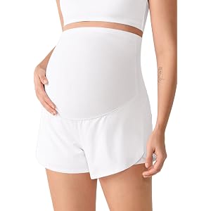 MOMANDA Athletic Maternity Dolphin Shorts 3" | Natrelax collection, Pregnancy running shorts, Over the belly, Liner pockets,