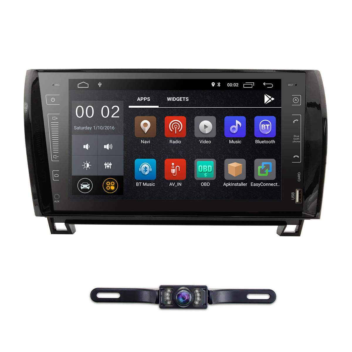 in Dash Android 8.1 Double Din 9 Inch Capacitive Touch Screen Car Stereo Video Receiver Player GPS Navigation with Bluetooth for Toyota Tundra Sequoia Multi-Media 7 Color Button Illumination