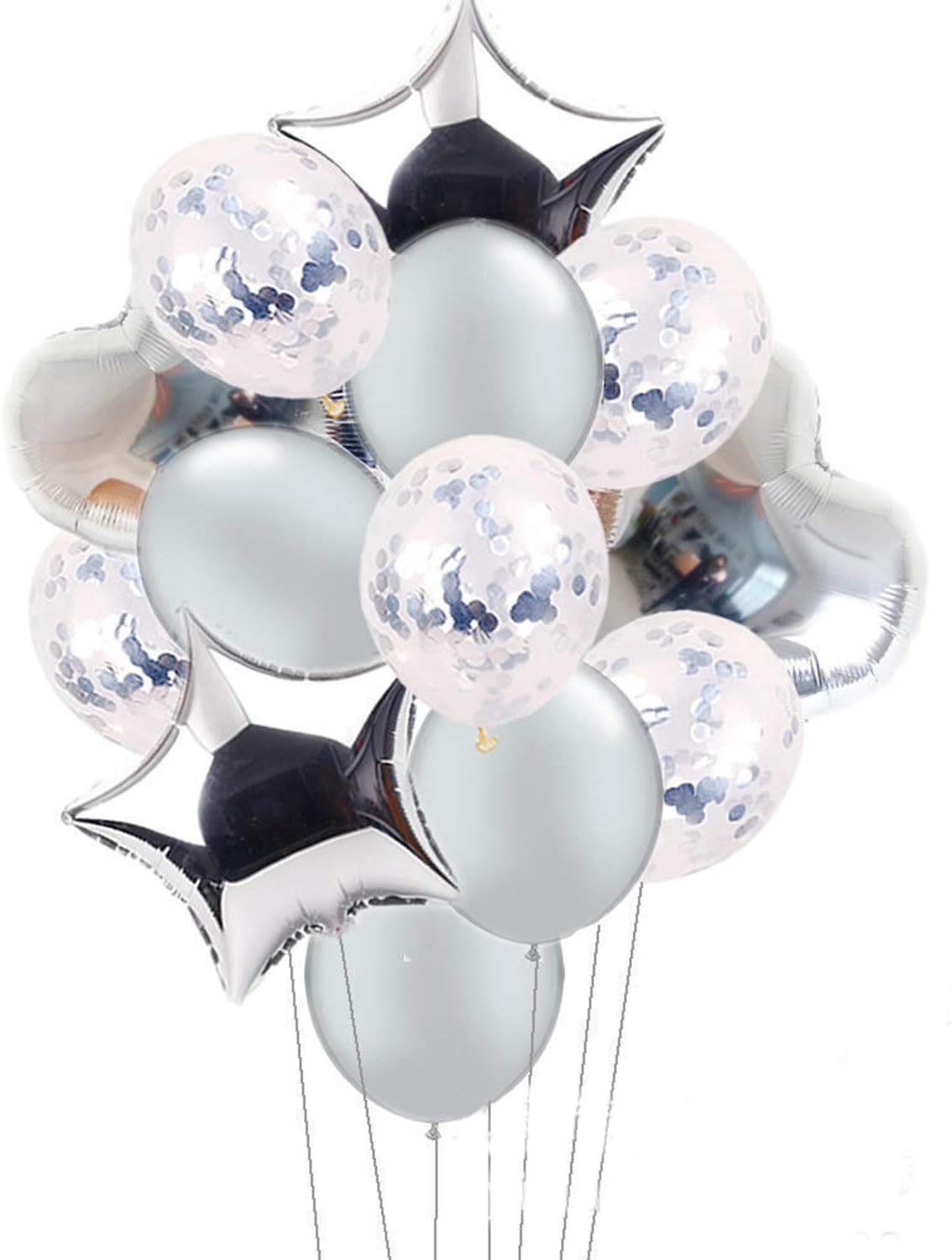 14 Pieces Party Balloons Latex Balloons Confetti Balloons and Star Heart Foil Balloons Birthday Party Decoration Kids Baby Shower Wedding Supplies