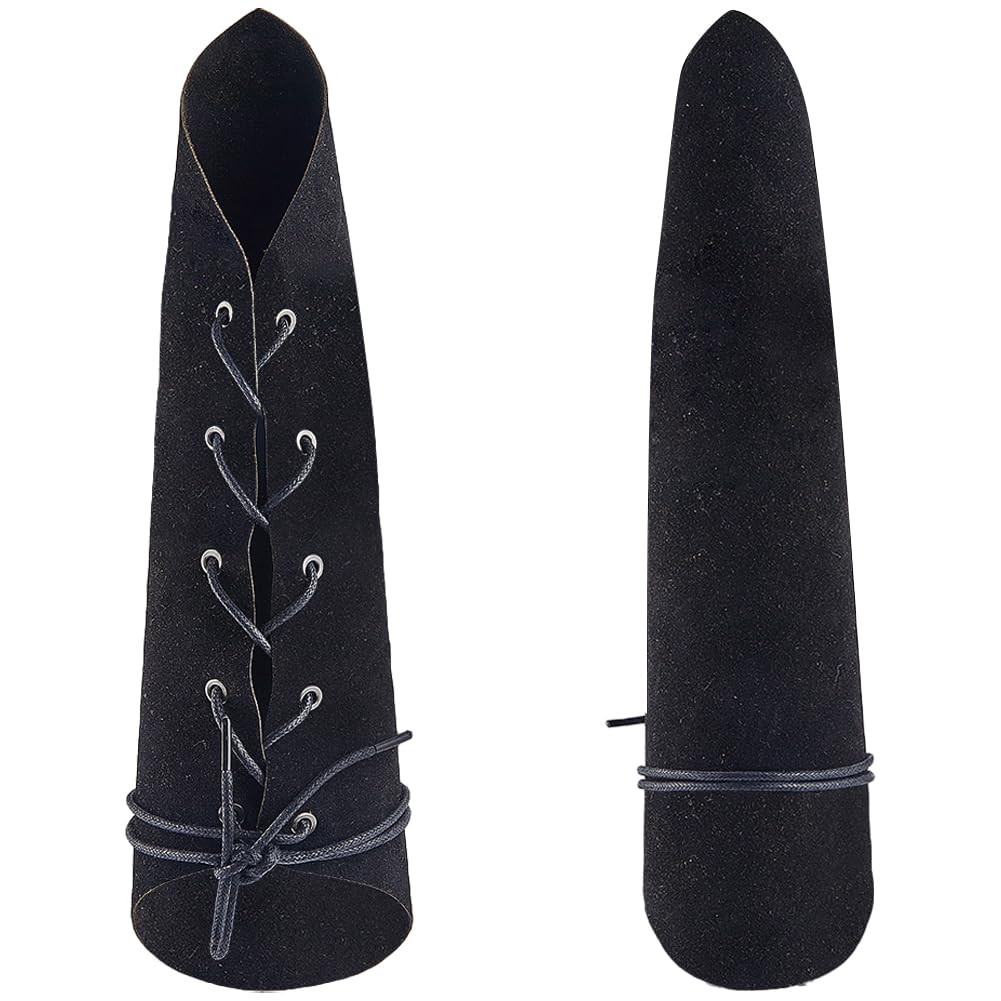 GORGECRAFT 2PCS Leather Arm Guard Medieval Black PU Leather Archery Bracers Retro Renaissance Suede Gauntlet Wristband Imitation Leather Arm Armor Cuff for Halloween Adult Knight Cosplay Costumes