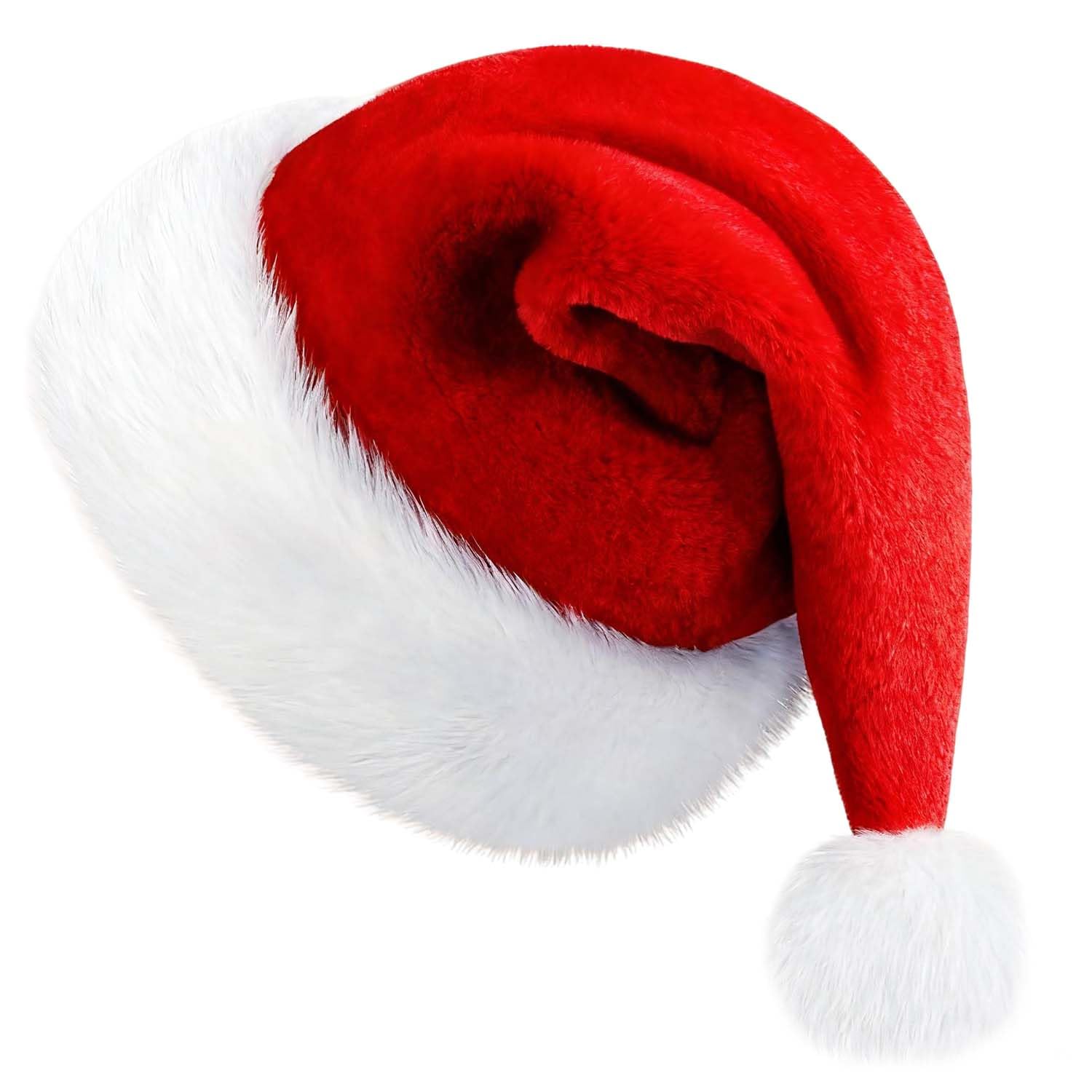 FIGCY Santa Hat Adult Christmas Hat Red Plush Santa Hats Soft Xmas Hats for Adults Festive Holiday Party Headwear Costume Accessory
