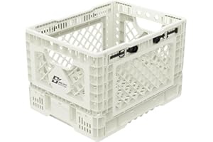 Bigant Heavy Duty Collapsible & Stackable Plastic Milk Crate - Snap Lock Foldable Industrial Garage Storage Bin Container Utility Tote Basket (Ivory, 1 Small Crate)