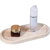 VEROBELL Beige Travertine Vanity Tray | Natural Stone Bathroom Organizer | Perfume & Jewelry Storage for Spa, Bedroom, Kitchen | Non-Slip Waterproof Design,9.8"x4.7"x0.6"